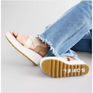 Sorel Cameron Flatform Slingback Sandal Honest Beige Chalk White Size 9.5